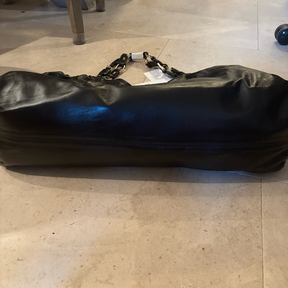 NWT Anine Bing Kate Tote Bag Nappa Leather Black Chain Monogram Logo Purse Gold - Picture 9 of 10